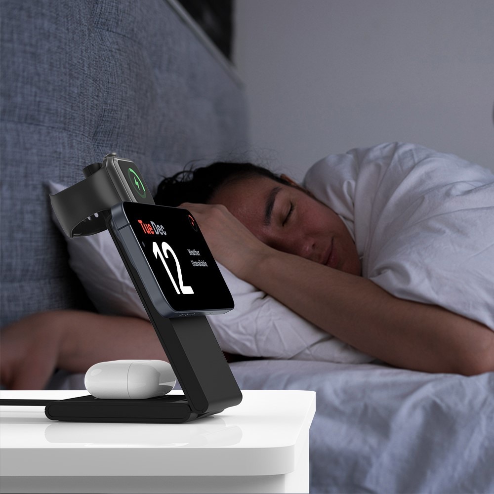 Modern Qi2 magnetisk trådløs foldbar opladningsstander 3-i-1, Sort