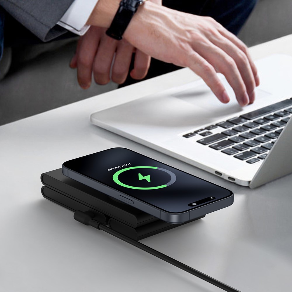 Modern Qi2 magnetisk trådløs foldbar opladningsstander 3-i-1, Sort