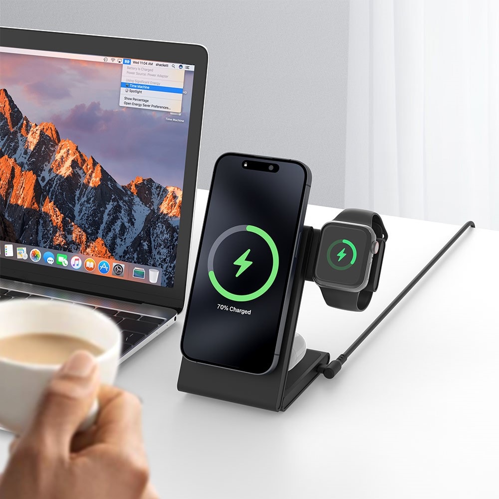 Modern Qi2 magnetisk trådløs foldbar opladningsstander 3-i-1, Sort