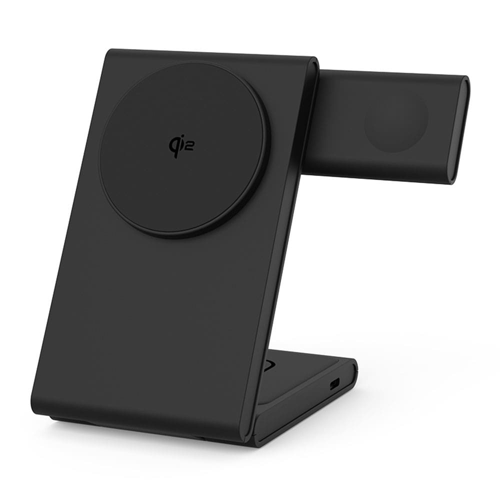 Modern Qi2 magnetisk trådløs foldbar opladningsstander 3-i-1, Sort