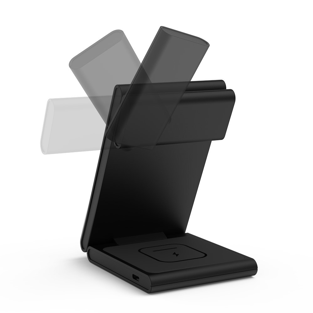 Modern Qi2 magnetisk trådløs foldbar opladningsstander 3-i-1, Sort