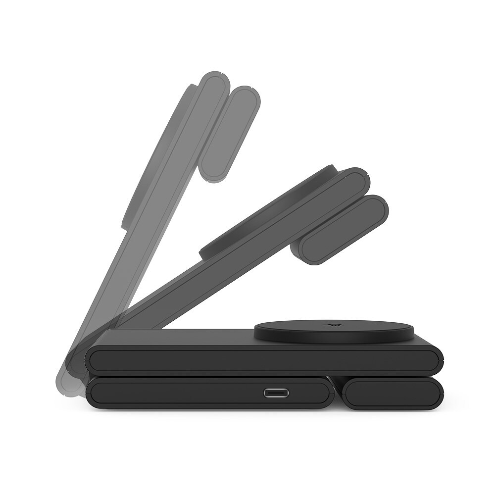 Modern Qi2 magnetisk trådløs foldbar opladningsstander 3-i-1, Sort
