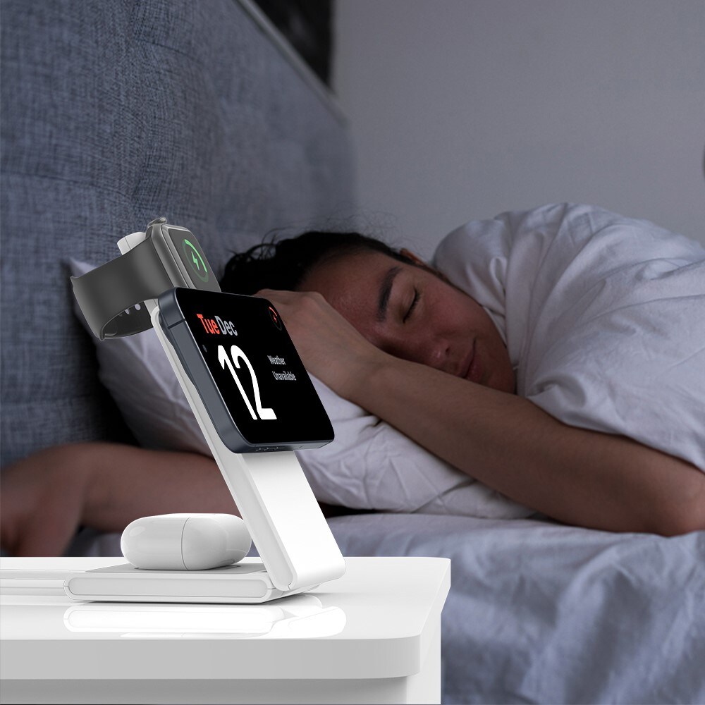 Modern Qi2 magnetisk trådløs foldbar opladningsstander 3-i-1, Hvid