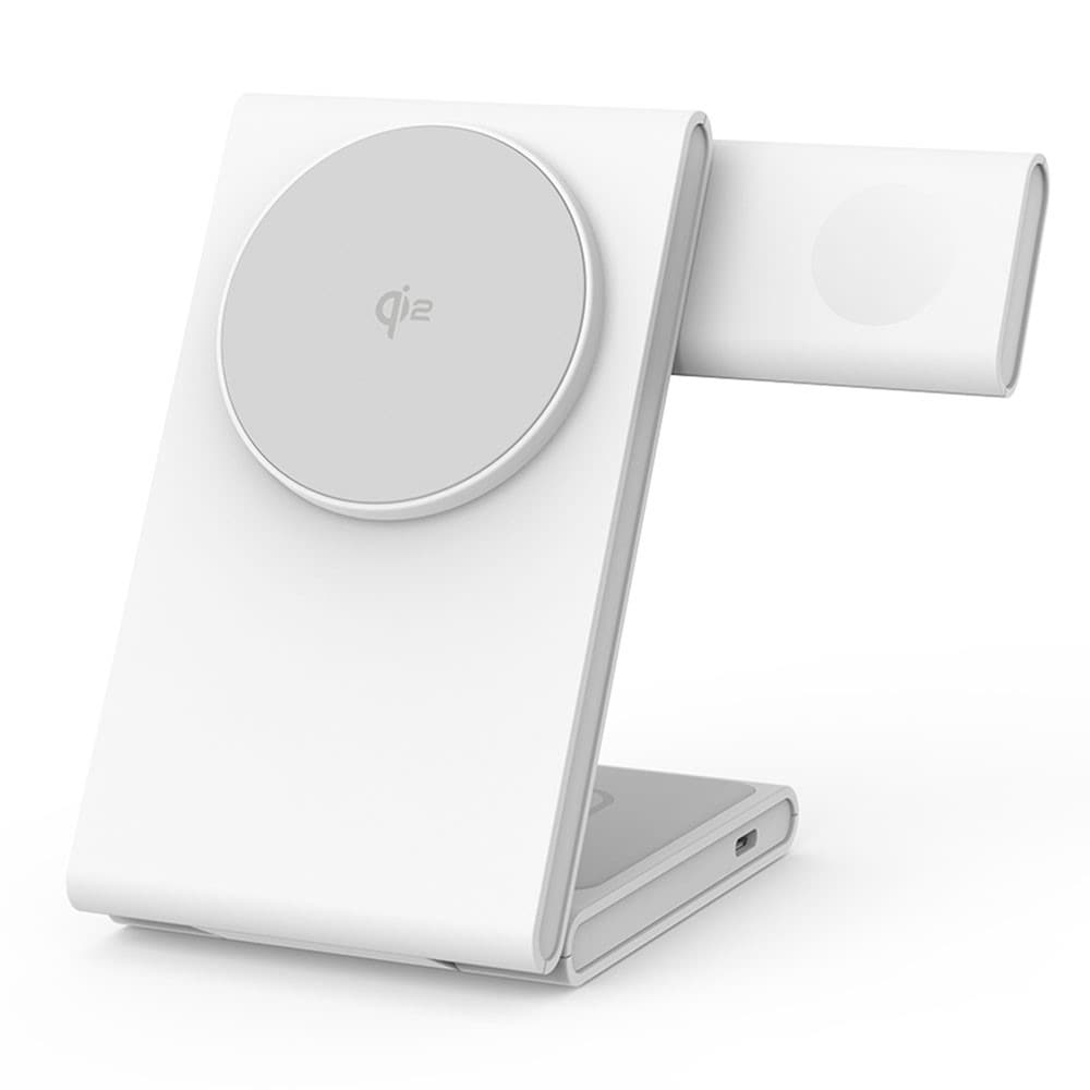 Modern Qi2 magnetisk trådløs foldbar opladningsstander 3-i-1, Hvid
