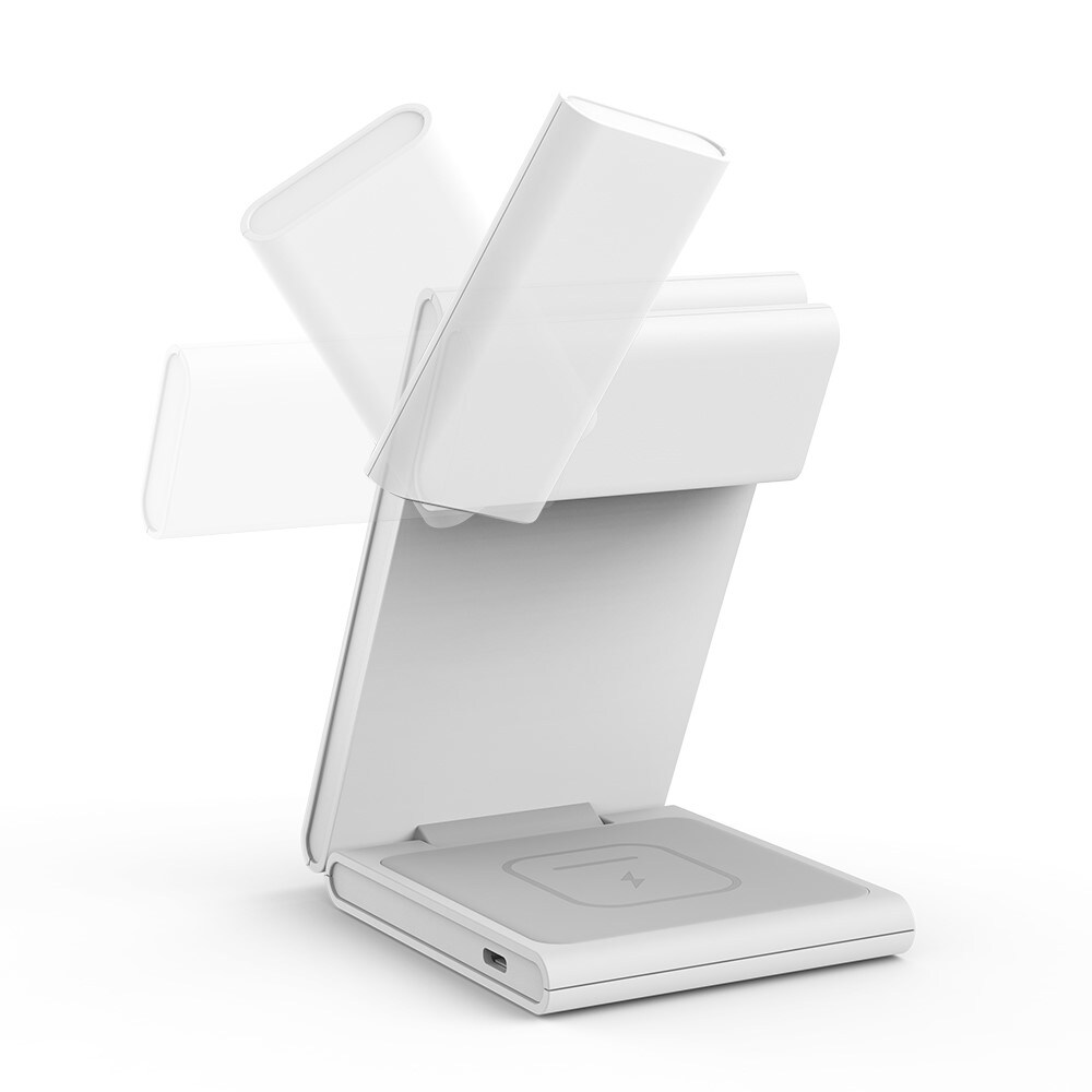 Modern Qi2 magnetisk trådløs foldbar opladningsstander 3-i-1, Hvid