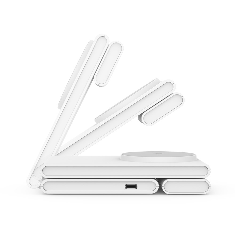 Modern Qi2 magnetisk trådløs foldbar opladningsstander 3-i-1, Hvid