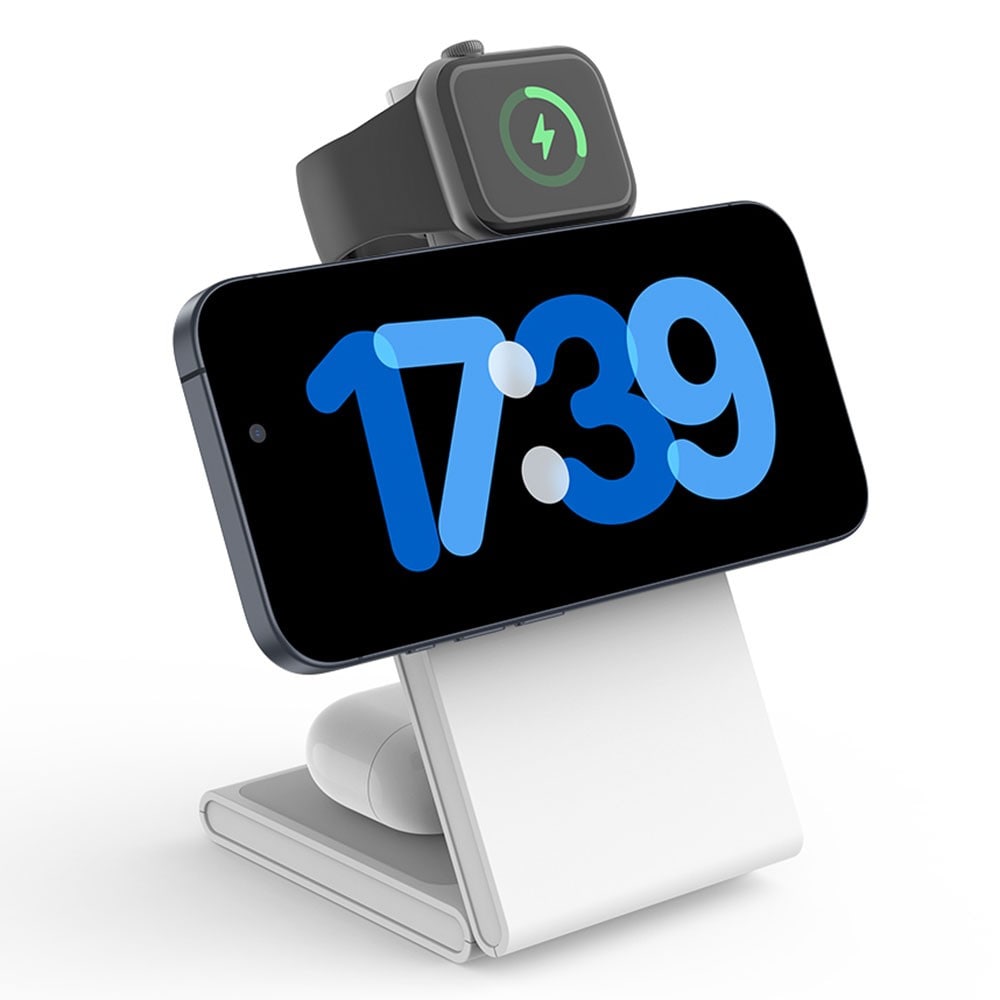 Modern Qi2 magnetisk trådløs foldbar opladningsstander 3-i-1, Hvid