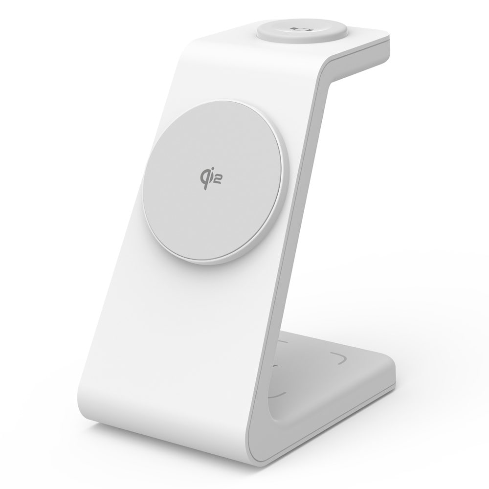Modern Qi2 magnetisk trådløs opladningsstander 3-i-1, Hvid