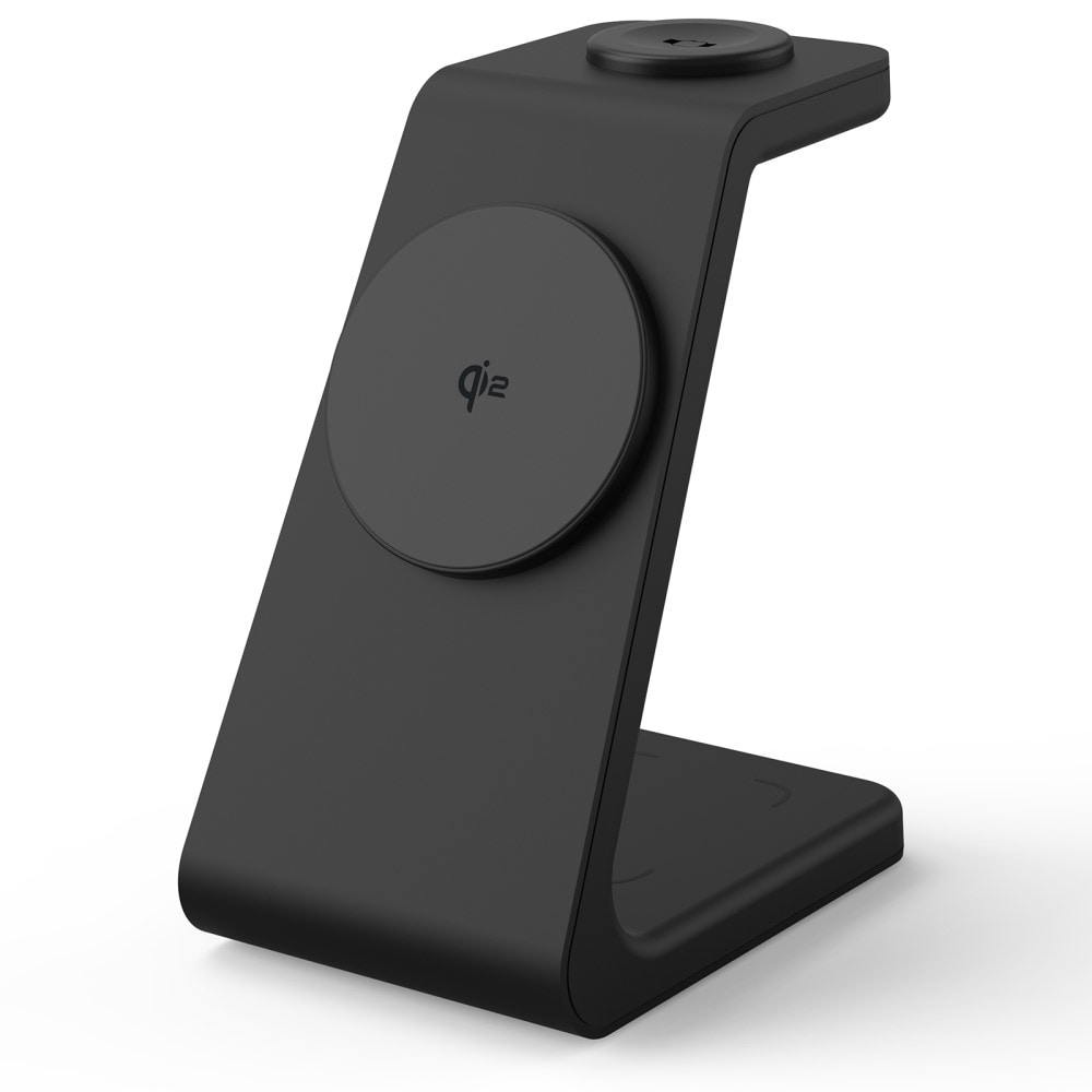 Modern Qi2 magnetisk trådløs opladningsstander 3-i-1, Sort