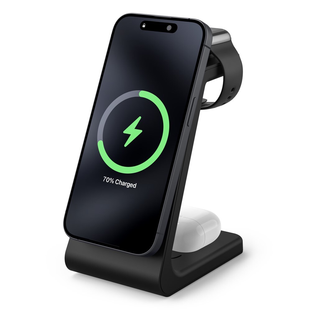 Modern Qi2 magnetisk trådløs opladningsstander 3-i-1, Sort