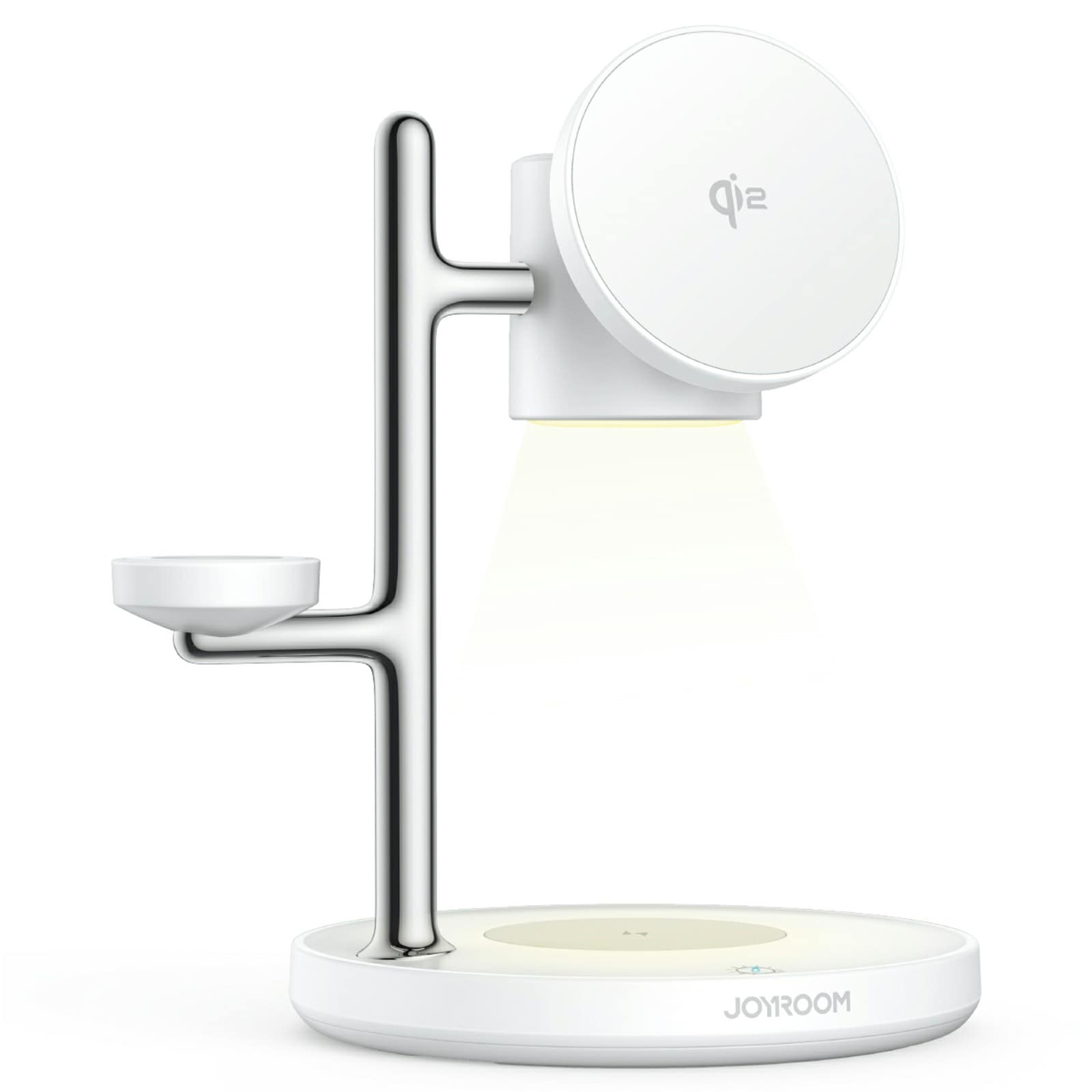 4-i-1 Trådløs Magnetisk Ladestativ Qi2 med Natlampe, Hvid