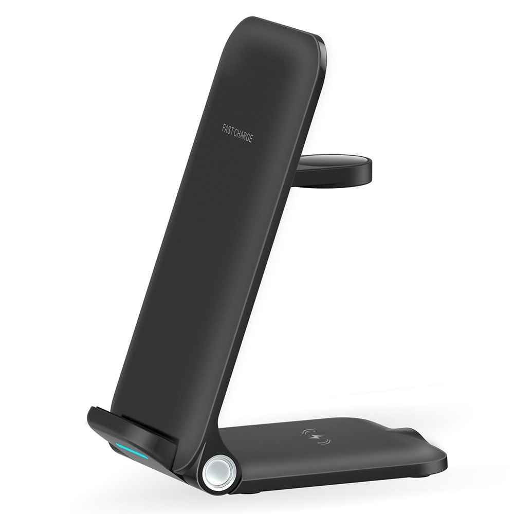 3-i-1 trådløs foldbar opladningsstander 15W, Sort