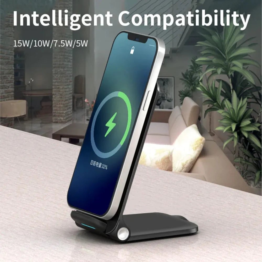 Trådløs foldbar opladningsstander 15W, Sort