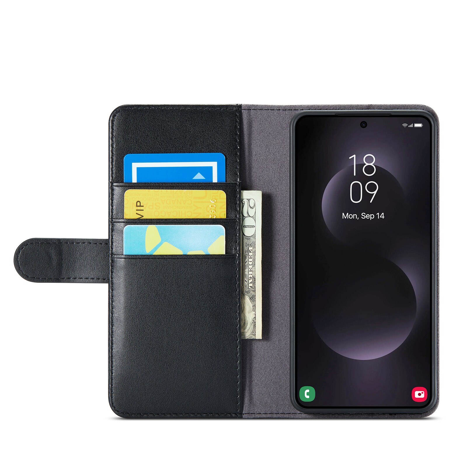 Samsung Galaxy S25 Edge Pungetui i ægte læder, Sort