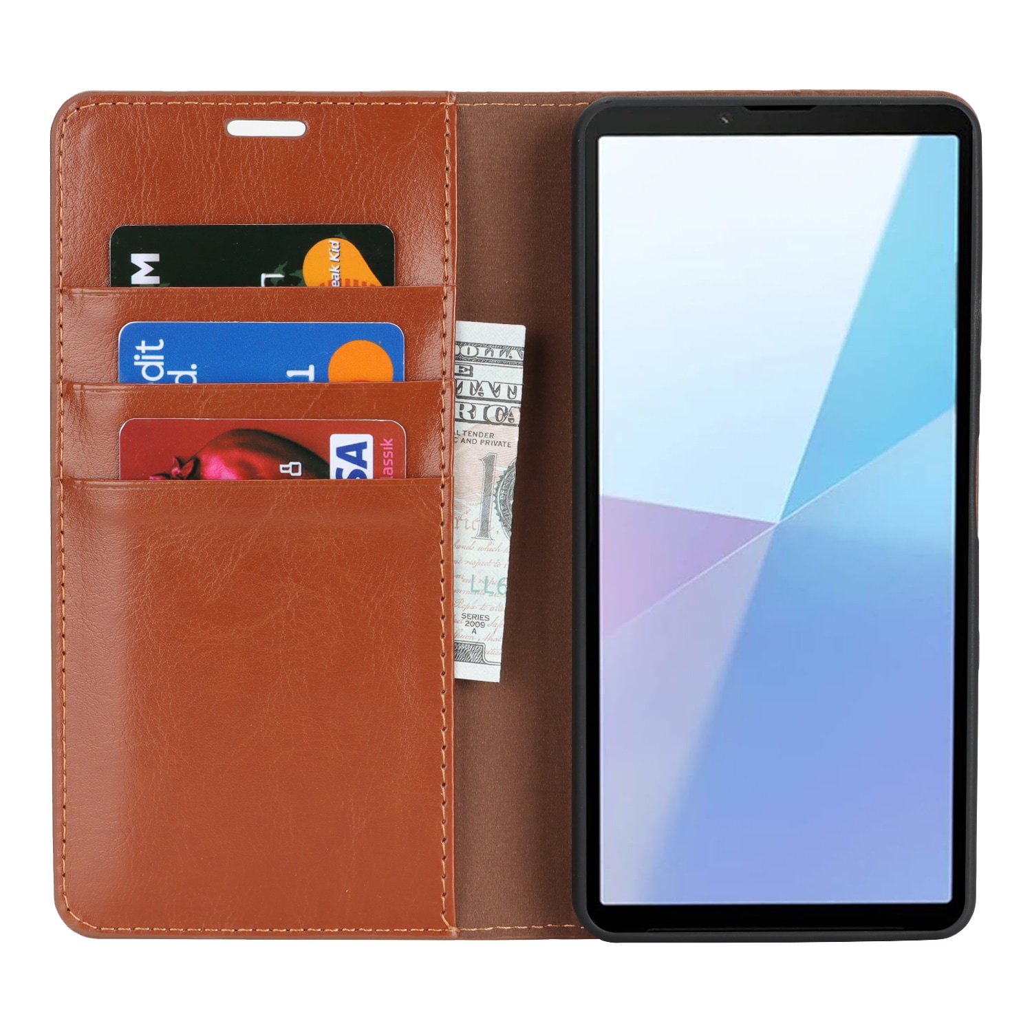 Sony Xperia 10 VII Smidigt mobiletui i ægte læder, Brun