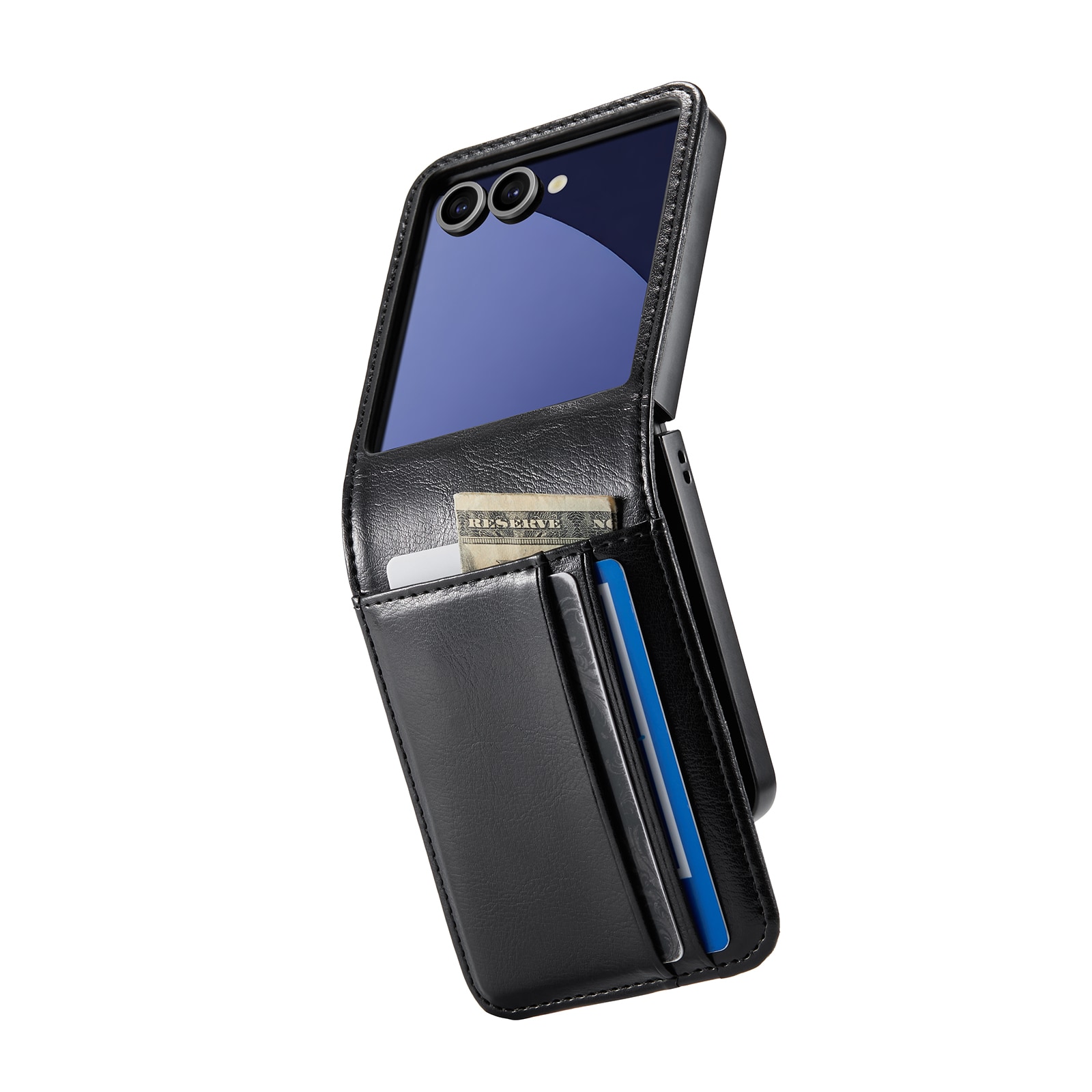 Samsung Galaxy Z Flip 7 Pungetui i ægte læder, Sort
