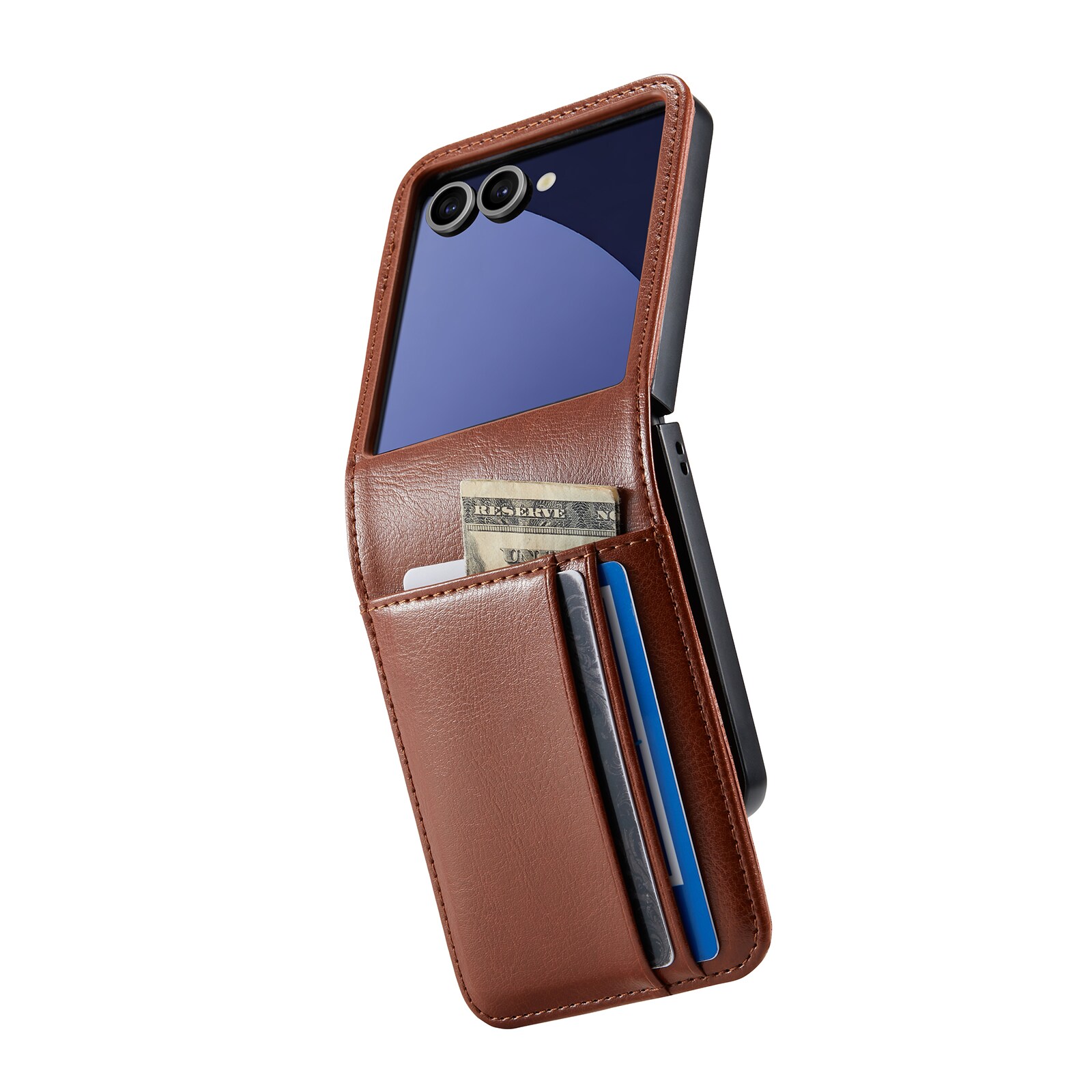 Samsung Galaxy Z Flip 7 Pungetui i ægte læder, Cognac