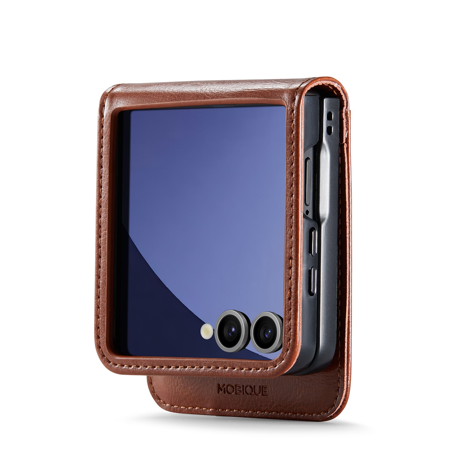 Samsung Galaxy Z Flip 7 Pungetui i ægte læder, Cognac