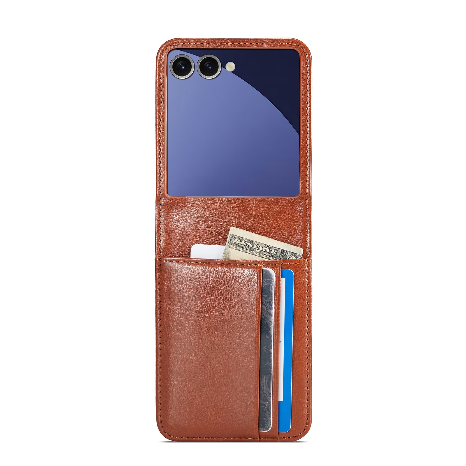 Samsung Galaxy Z Flip 7 Pungetui i ægte læder, Cognac