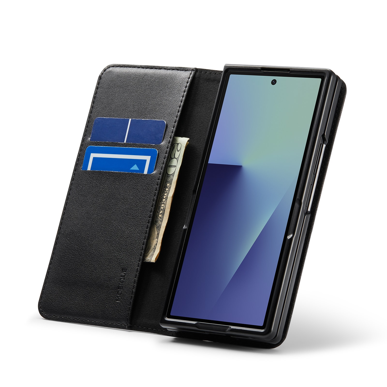 Samsung Galaxy Z Fold 7 Pungetui i ægte læder, Sort