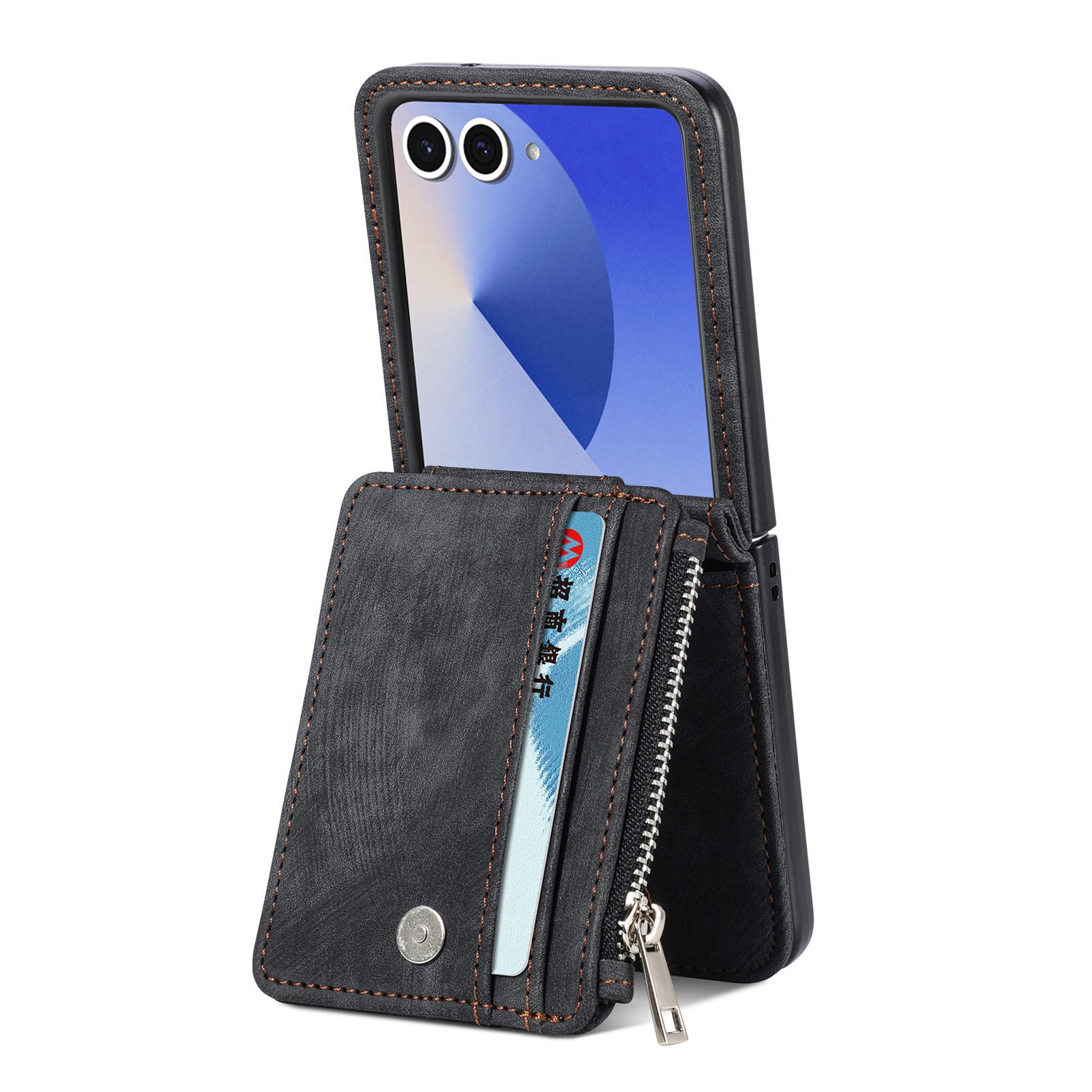 Samsung Galaxy Z Flip 7 Pung-etui med kortholdere og lynlås Sort