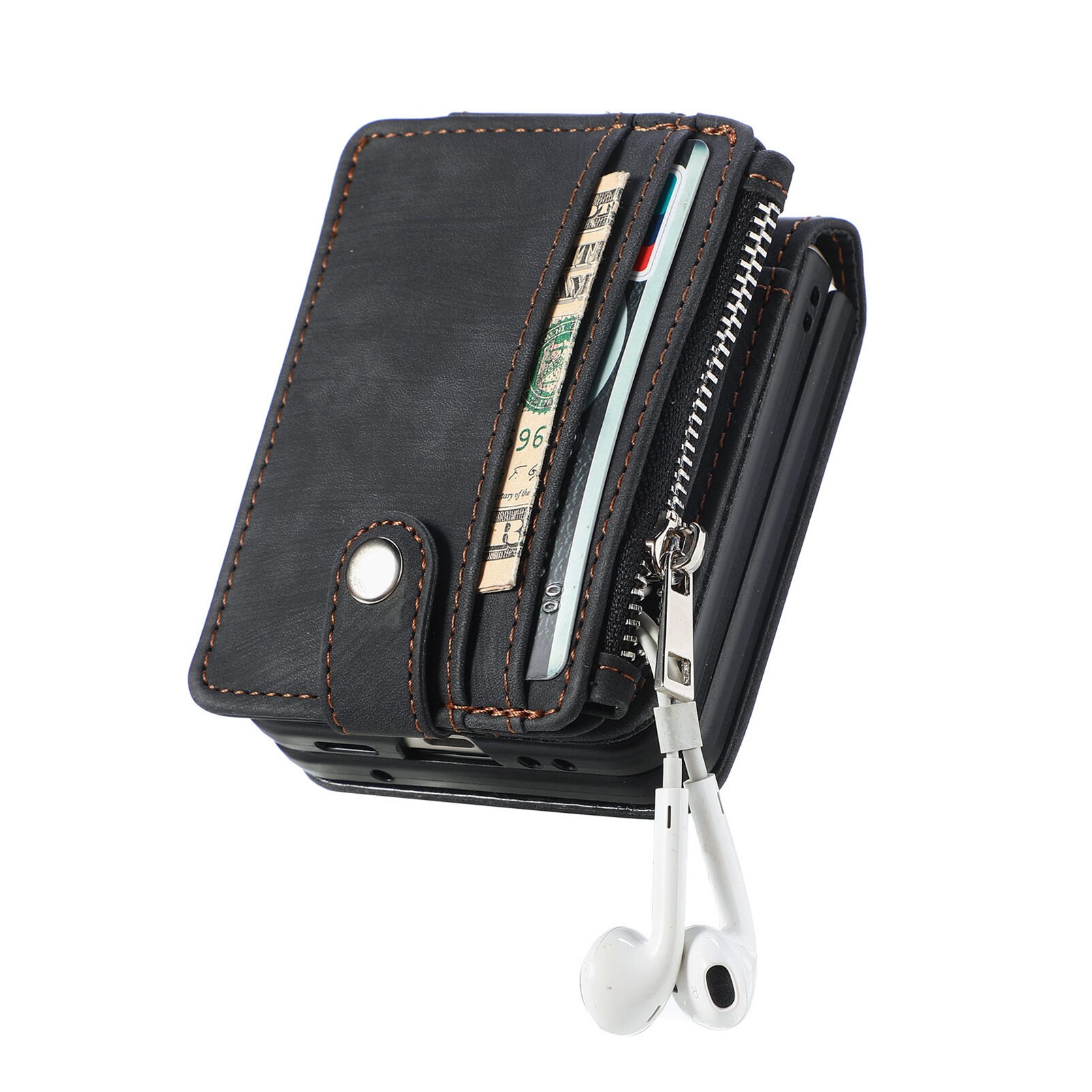 Samsung Galaxy Z Flip 7 Pung-etui med kortholdere og lynlås Sort