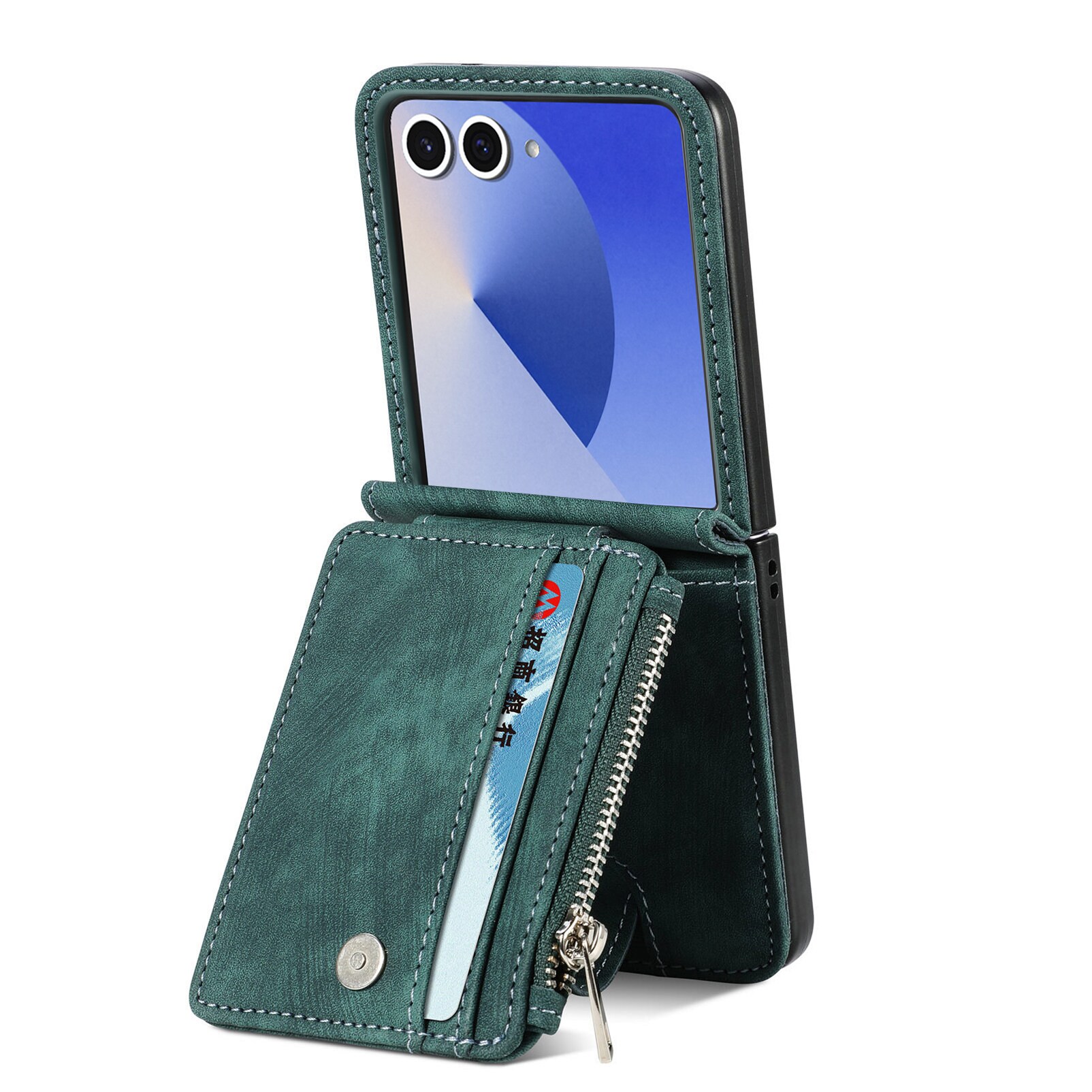 Samsung Galaxy Z Flip 7 Pung-etui med kortholdere og lynlås Grøn