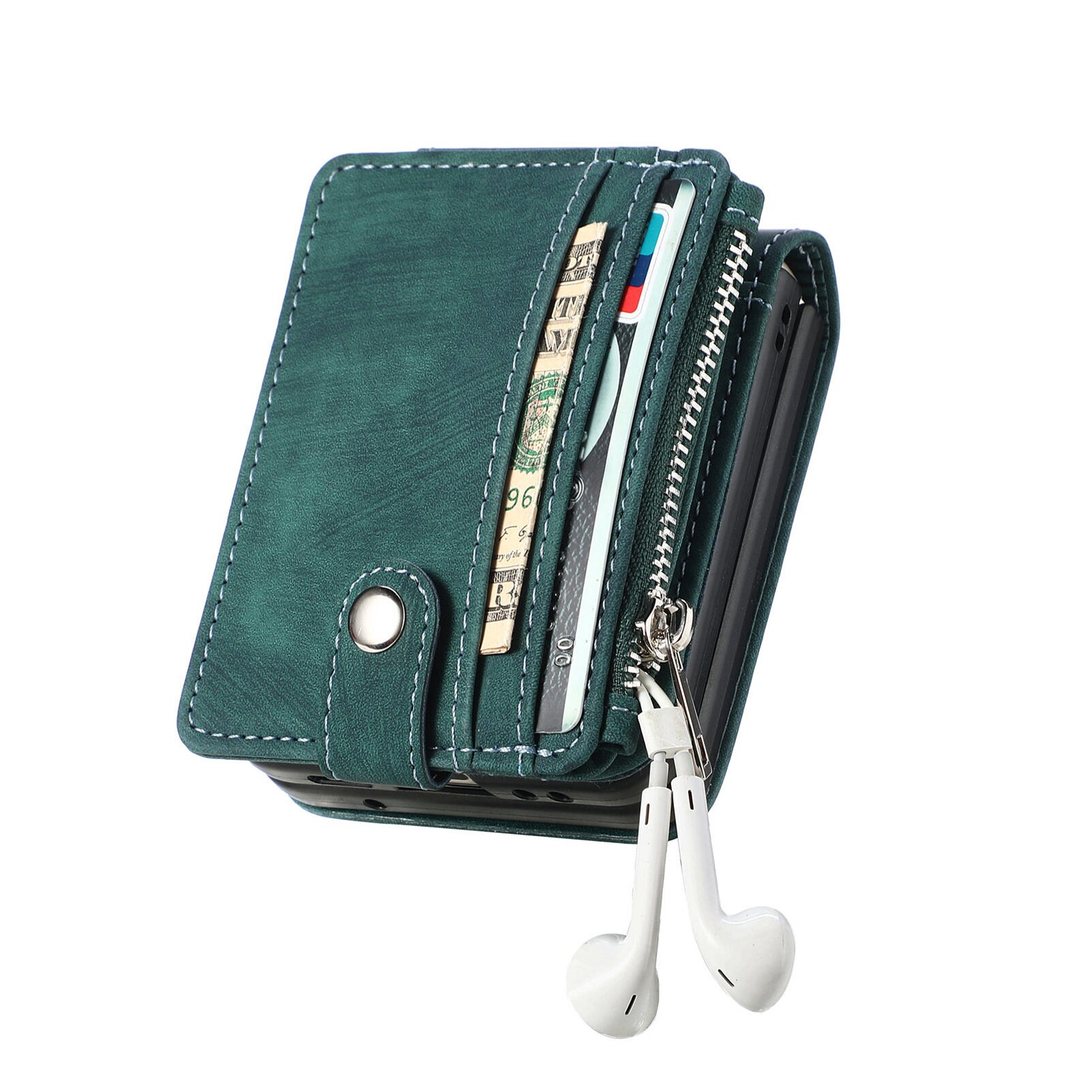Samsung Galaxy Z Flip 7 Pung-etui med kortholdere og lynlås Grøn