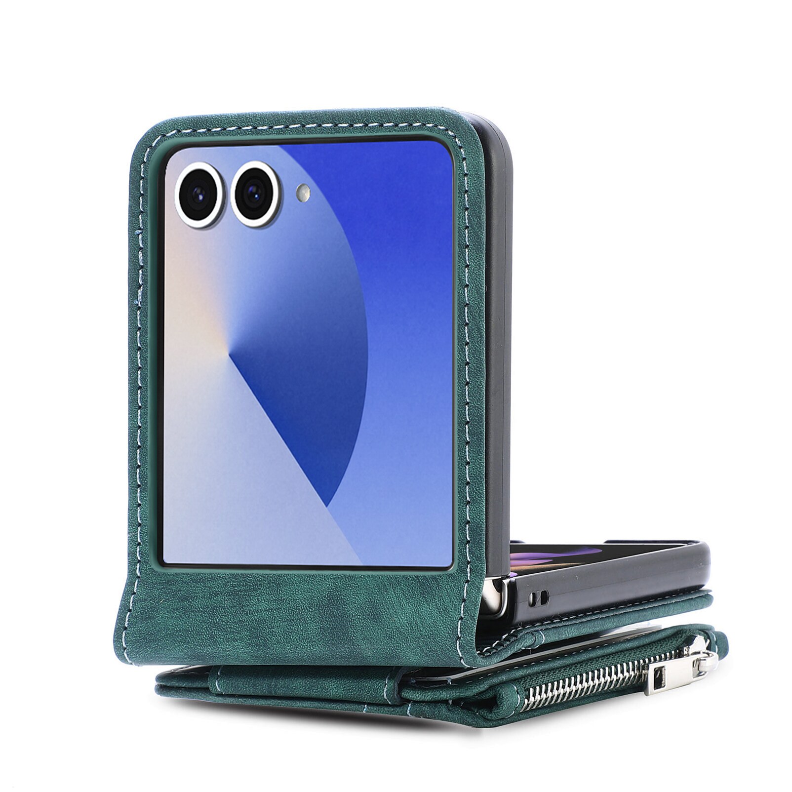 Samsung Galaxy Z Flip 7 Pung-etui med kortholdere og lynlås Grøn