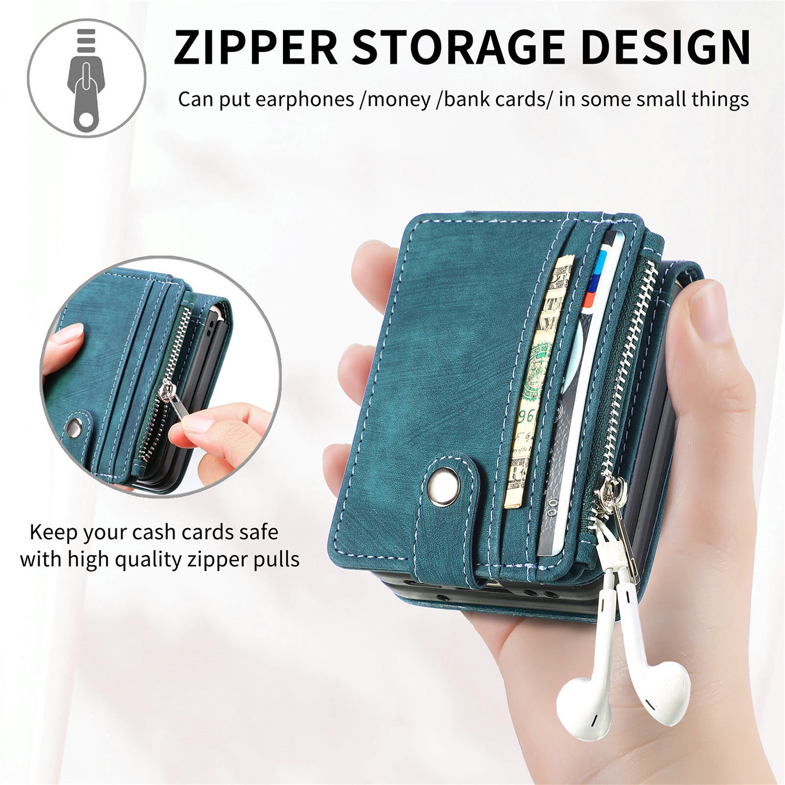 Samsung Galaxy Z Flip 7 Pung-etui med kortholdere og lynlås Grøn