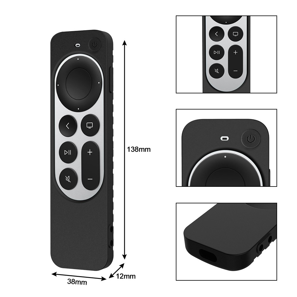Apple TV 4K Gen 3 Siri fjernbetjening riflet silikonecover, Sort
