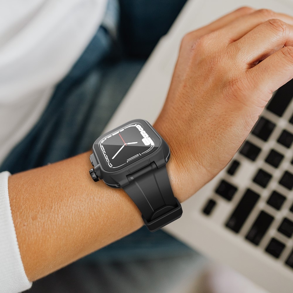 Apple Watch Series 9 45mm Vandtæt cover med armbånd i silikone, Sort