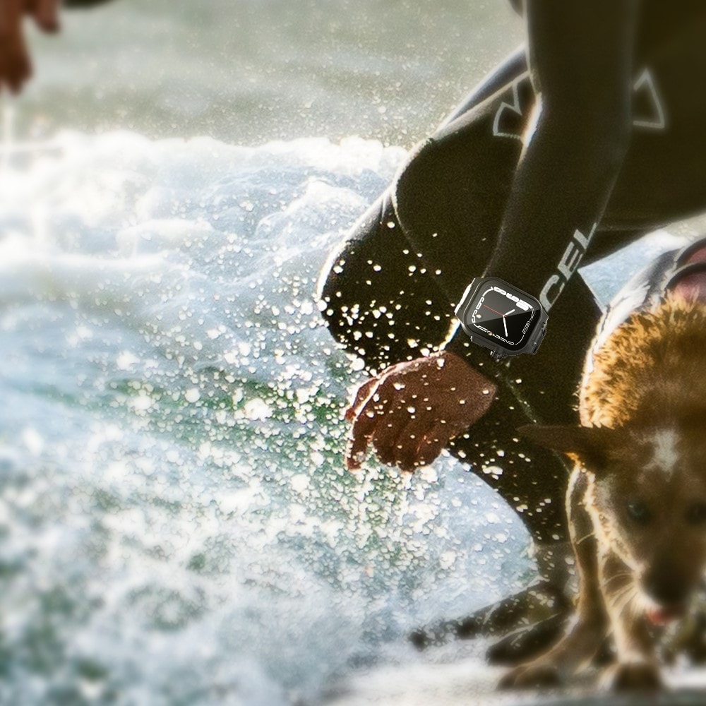 Apple Watch Series 9 45mm Vandtæt cover med armbånd i silikone, Sort