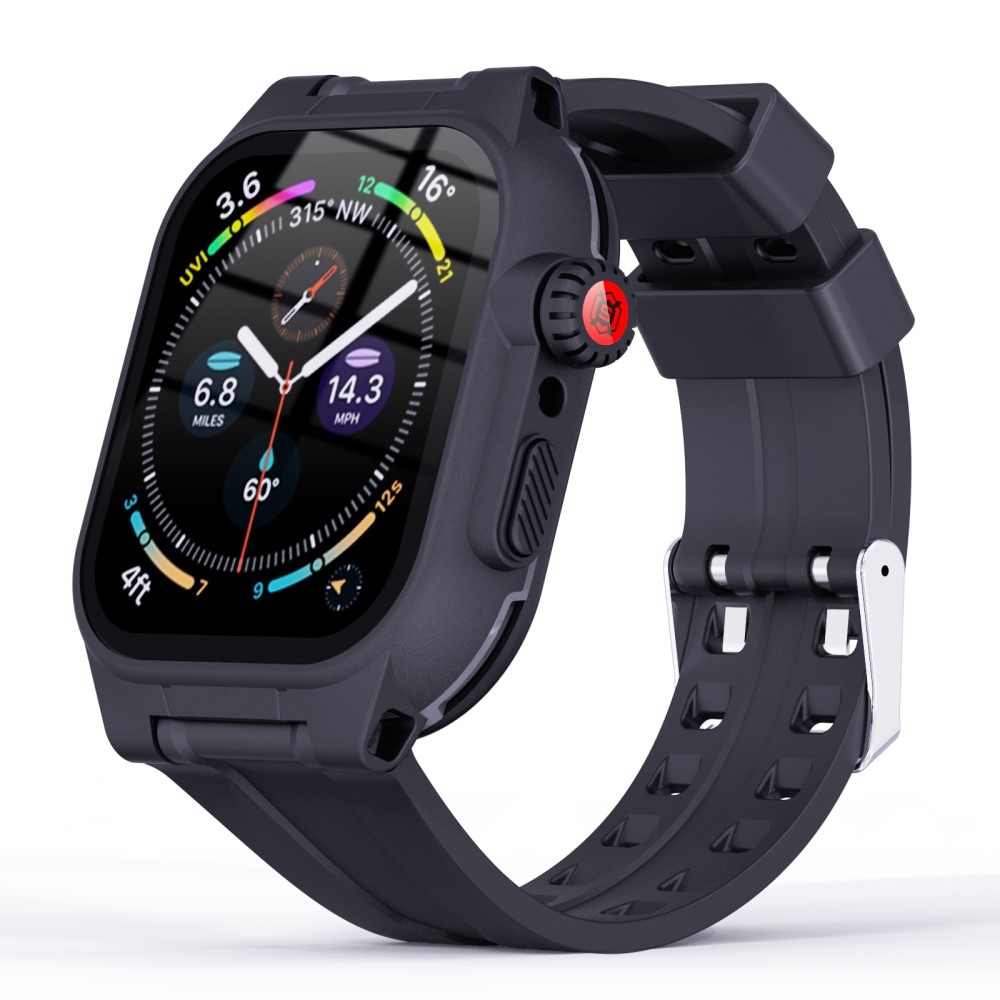 Apple Watch Series 9 45mm Vandtæt cover med armbånd i silikone, Sort