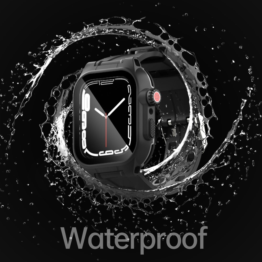 Apple Watch Series 9 45mm Vandtæt cover med armbånd i silikone, Sort