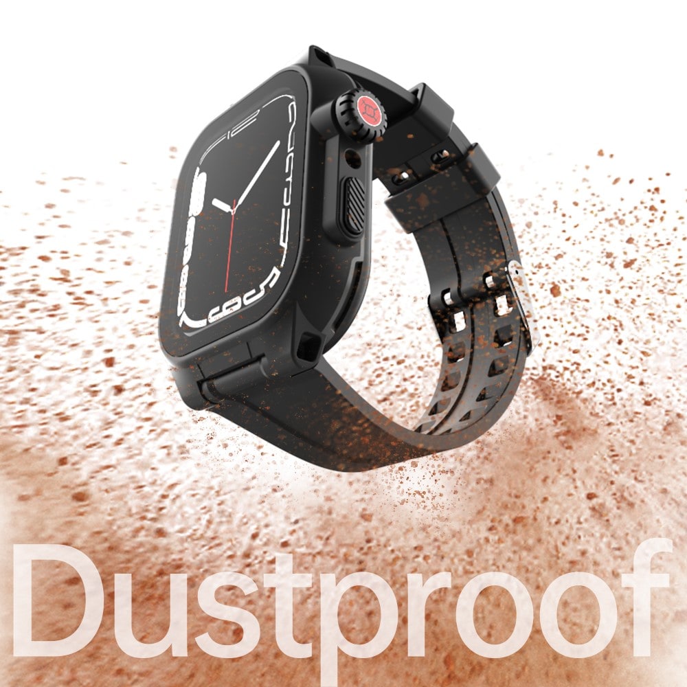 Apple Watch Series 9 45mm Vandtæt cover med armbånd i silikone, Sort