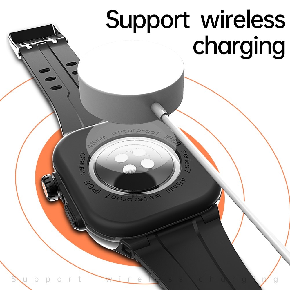 Apple Watch Series 9 45mm Vandtæt cover med armbånd i silikone, Sort