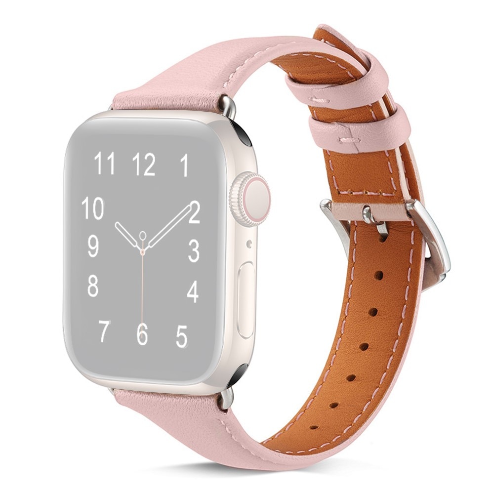 Apple Watch Series 11 42mm Smalt armbånd i ægte læder, Lyserød