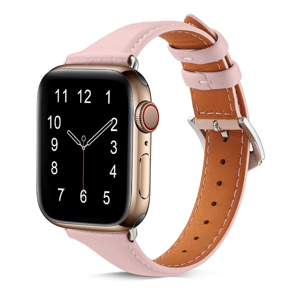 Apple Watch Series 11 42mm Smalt armbånd i ægte læder, Lyserød