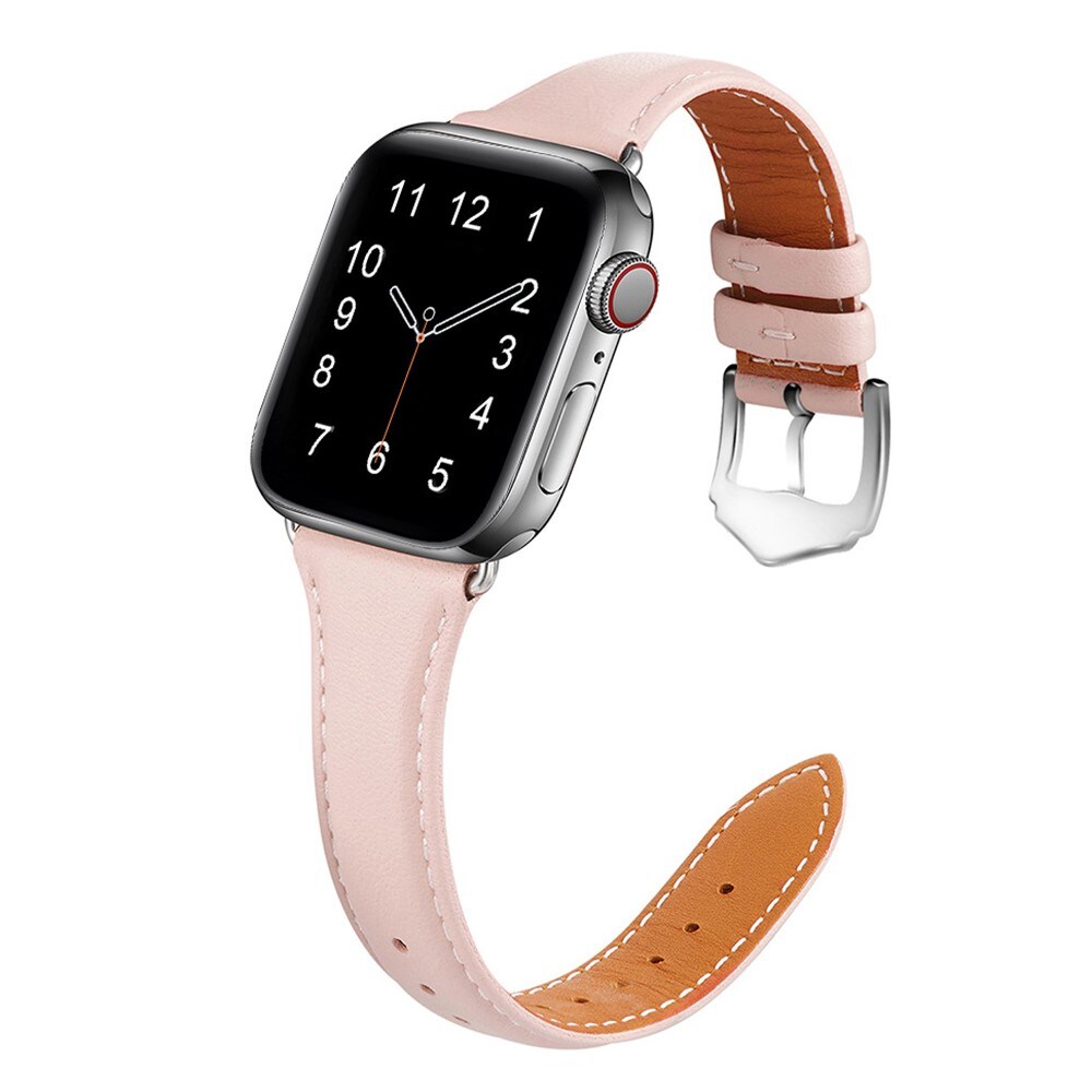 Apple Watch Series 11 42mm Smalt armbånd i ægte læder, Lyserød