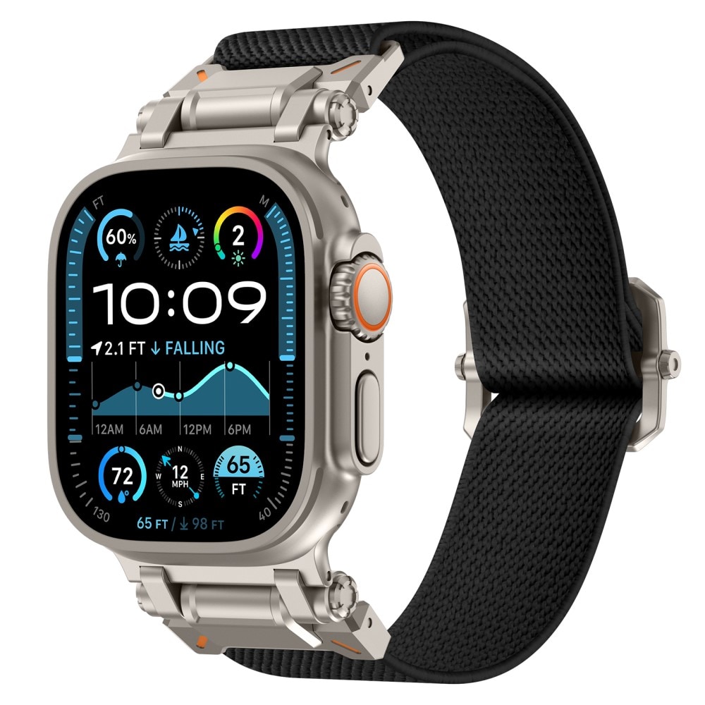 Apple Watch Series 10 46mm Slidstærkt og fleksibelt nylonrem, Sort/titan
