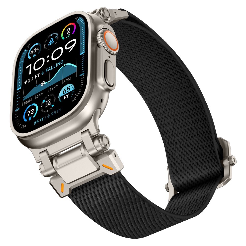 Apple Watch Series 10 46mm Slidstærkt og fleksibelt nylonrem, Sort/titan