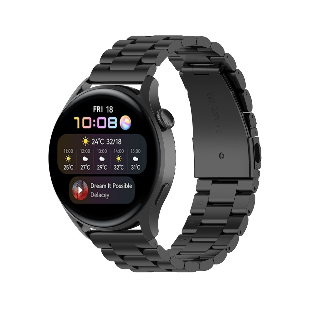 Huawei Watch 3/Watch 3 Pro Stilrent linkarmbånd i metal, Sort