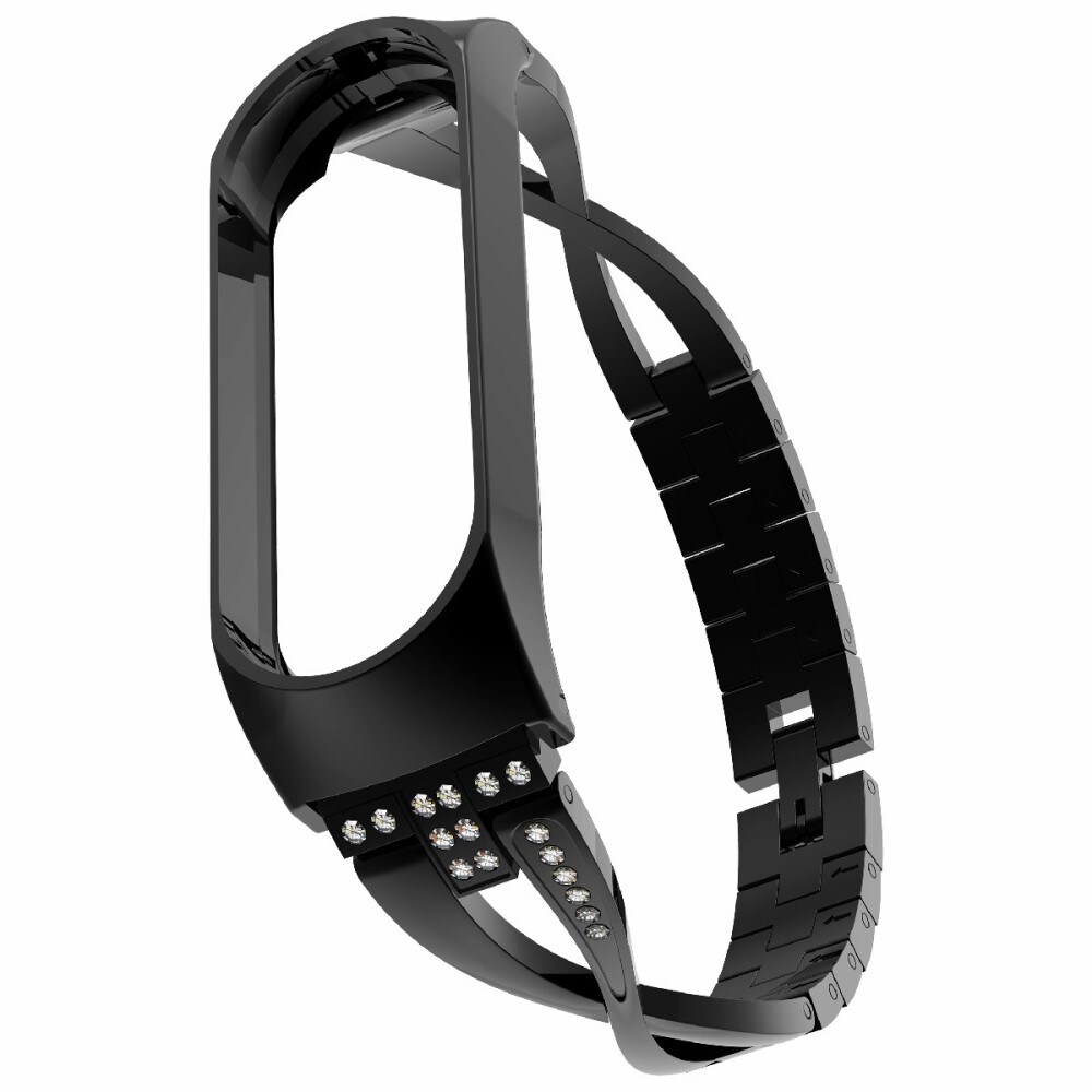 Xiaomi Mi Band 5/Mi Band 6 Smalt kædearmbånd med glitrende sten, Sort