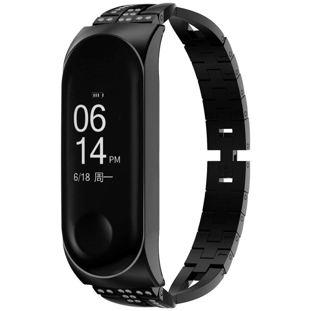 Xiaomi Mi Band 5/Mi Band 6 Smalt kædearmbånd med glitrende sten, Sort