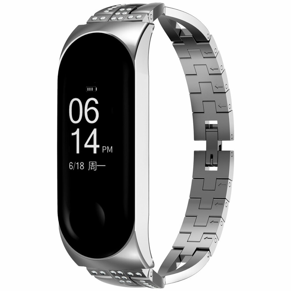 Xiaomi Mi Band 5/Mi Band 6 Smalt kædearmbånd med glitrende sten, Sølv