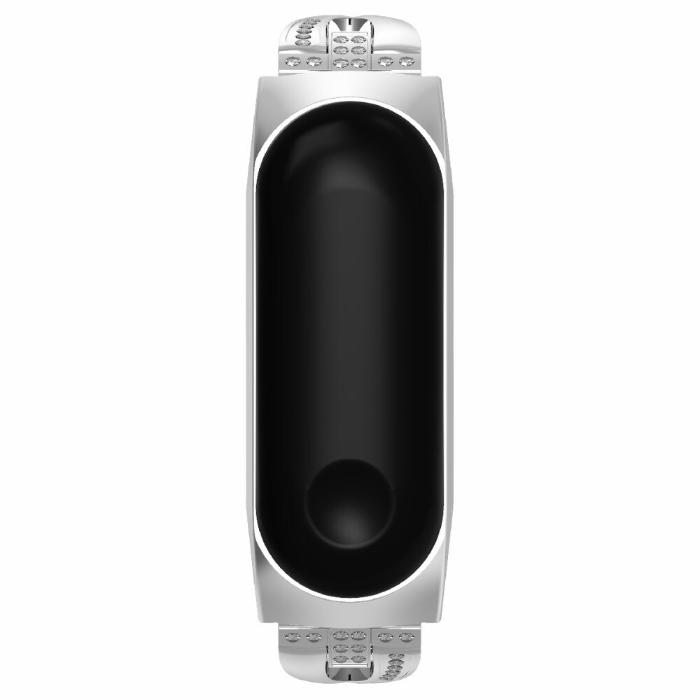 Xiaomi Mi Band 5/Mi Band 6 Smalt kædearmbånd med glitrende sten, Sølv