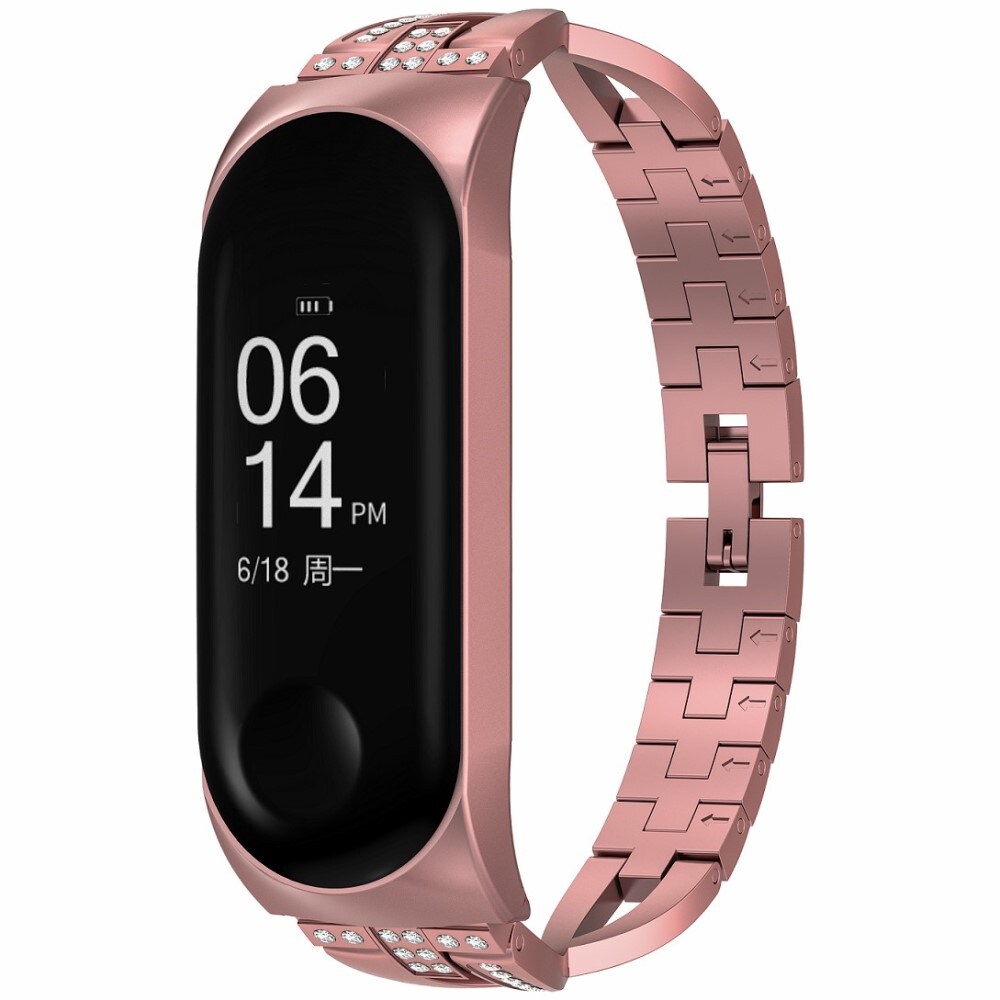 Xiaomi Mi Band 5/Mi Band 6 Smalt kædearmbånd med glitrende sten, Lyserød guld