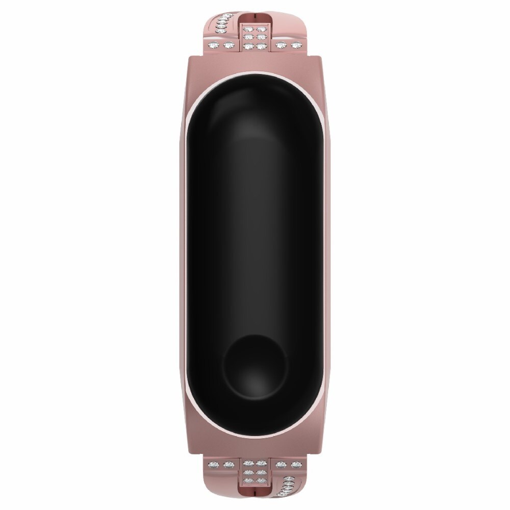 Xiaomi Mi Band 5/Mi Band 6 Smalt kædearmbånd med glitrende sten, Lyserød guld