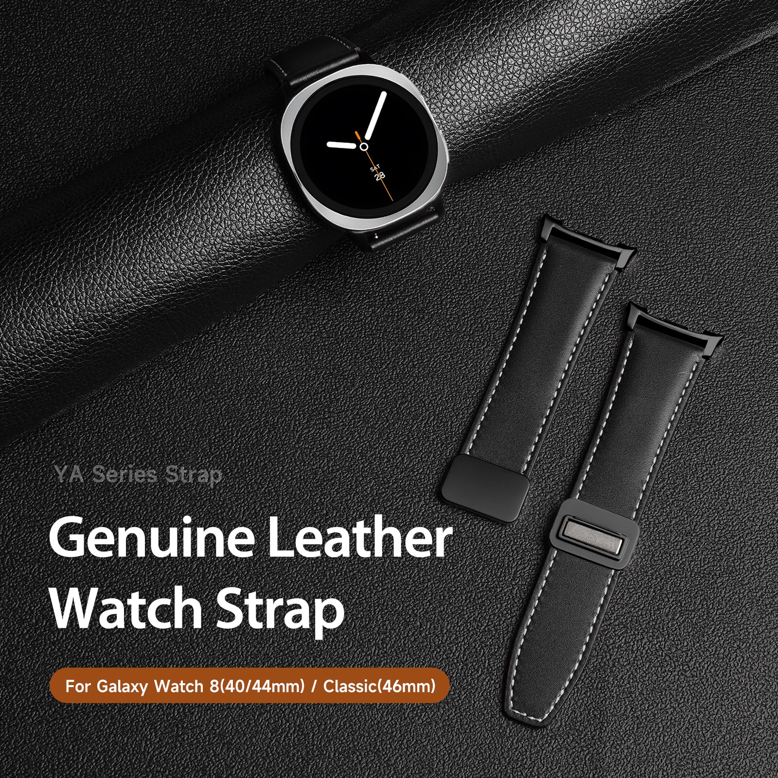 Samsung Galaxy Watch 8 40mm Rem i læder, Sort